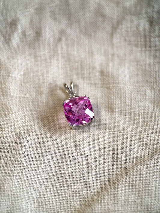 Vintage Pink Sapphire Gemstone Pendant in 10k White Gold, Retro Jewelry from the 1990s - Timeless, Sustainable, @JewelryOnRepeat