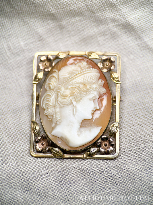 Vintage Cameo Brooch in 10k Gold, Antique Jewelry from the 1940s - Timeless, Sustainable, @JewelryOnRepeat