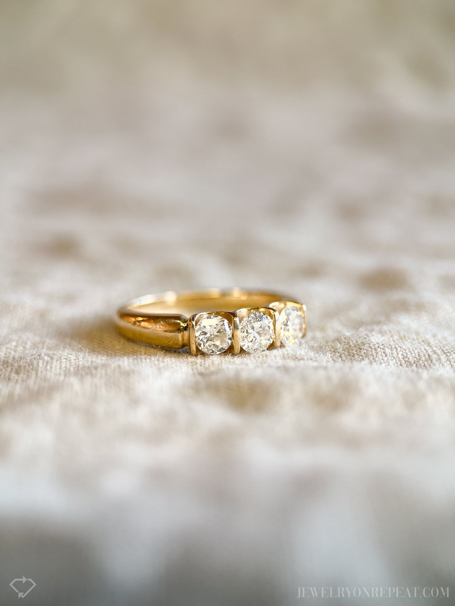 Vintage Diamond Three Stone Engagement Ring in 14k Yellow Gold