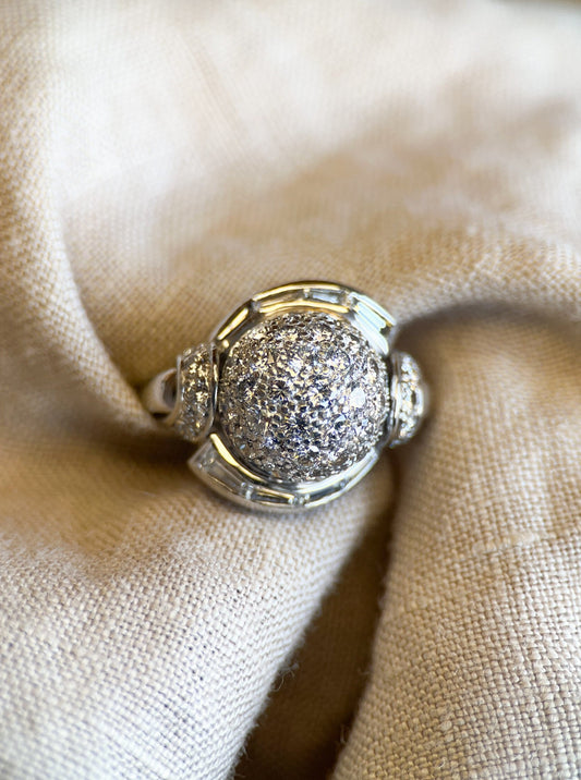 Vintage Pave Diamond Dome Engagement Ring in Platinum
