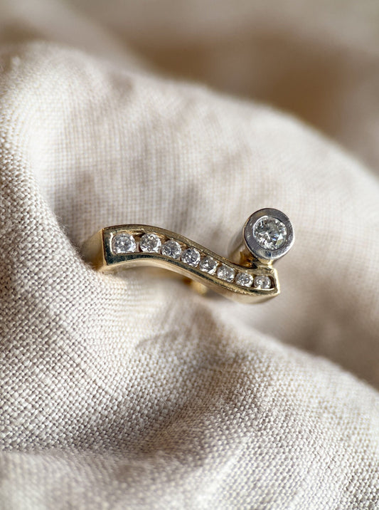 Vintage Geometric Diamond Ring in Two-Tone 14k Gold