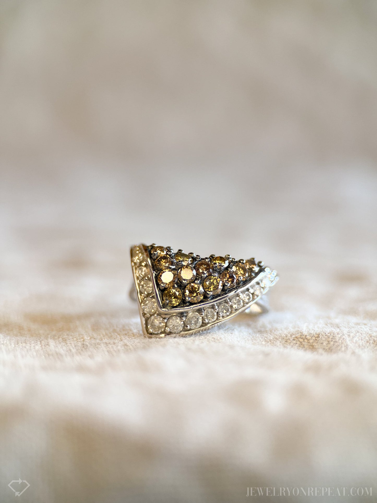 Vintage Pave Chocolate Diamond Geometric Ring in 14k White Gold