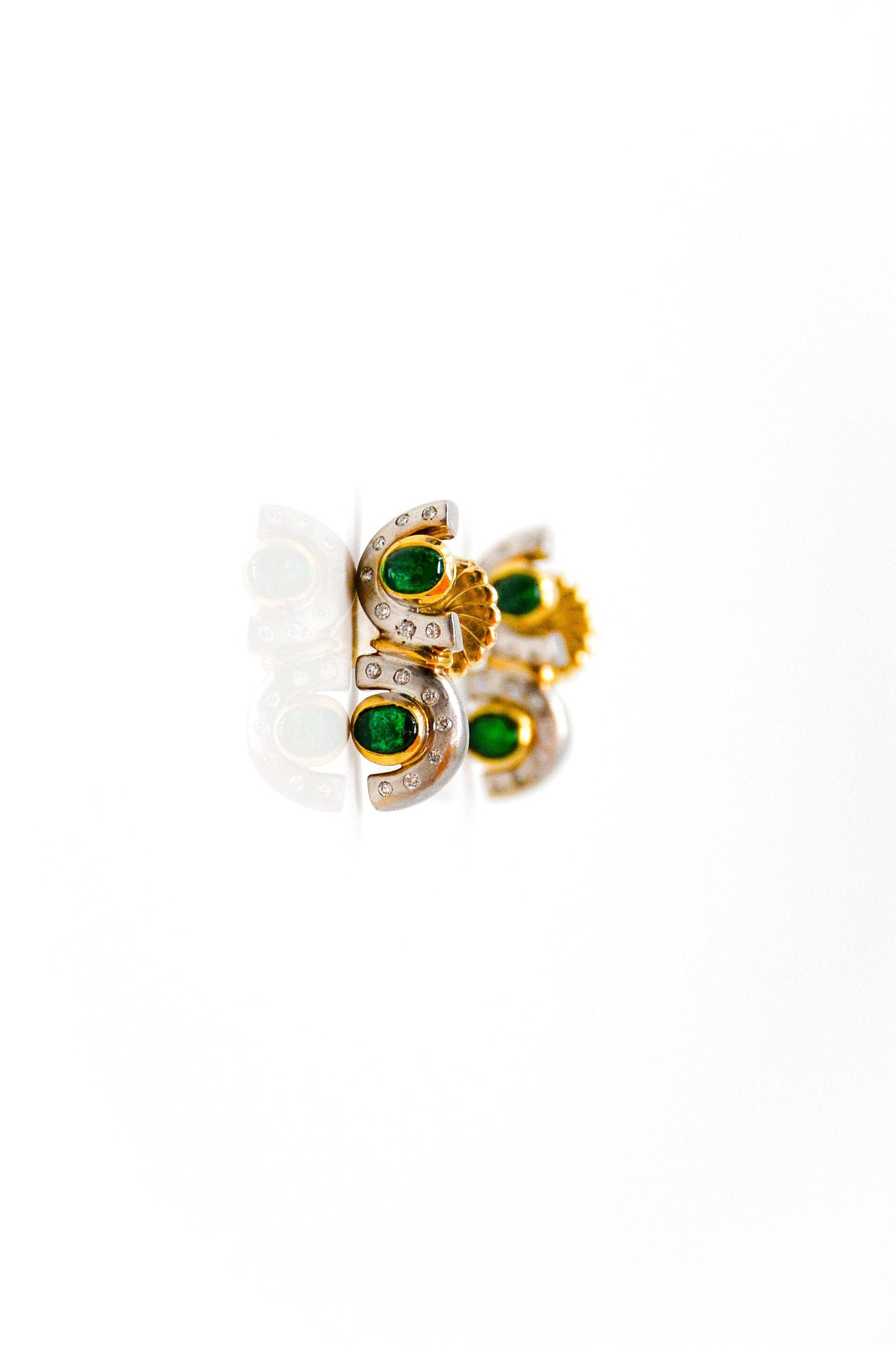 Vintage Emerald and Diamond Geometric Earrings in 18k Gold