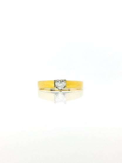 Vintage Diamond Engagement Ring, Heart Cut, 14k Gold, 1990s Solitaire Prong Set Cathedral