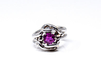 Vintage 1980s Purple Sapphire Ring in 14k White Gold