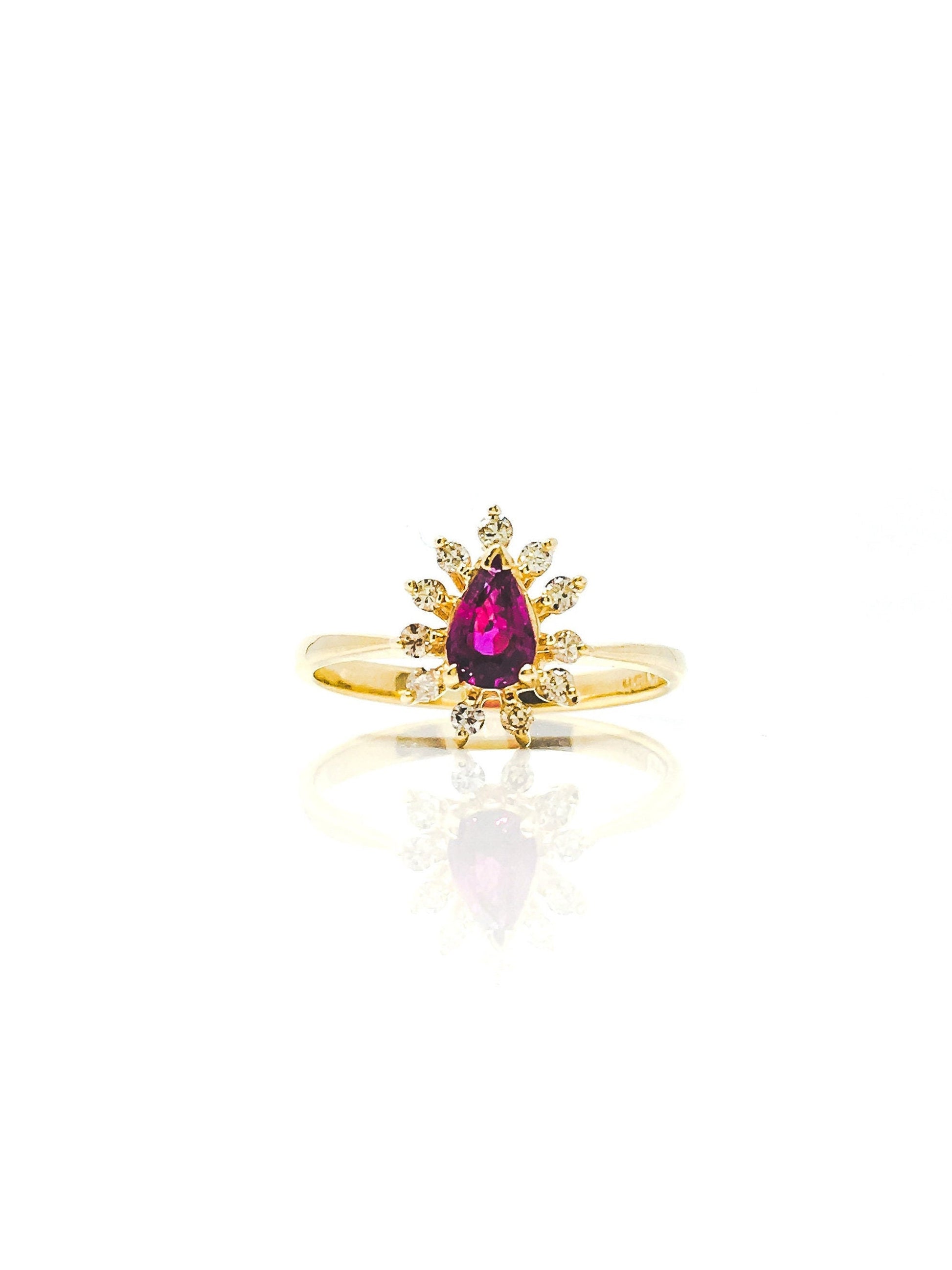 Vintage Pink Spinel Gemstone and Diamond Halo Ring in 14k Gold