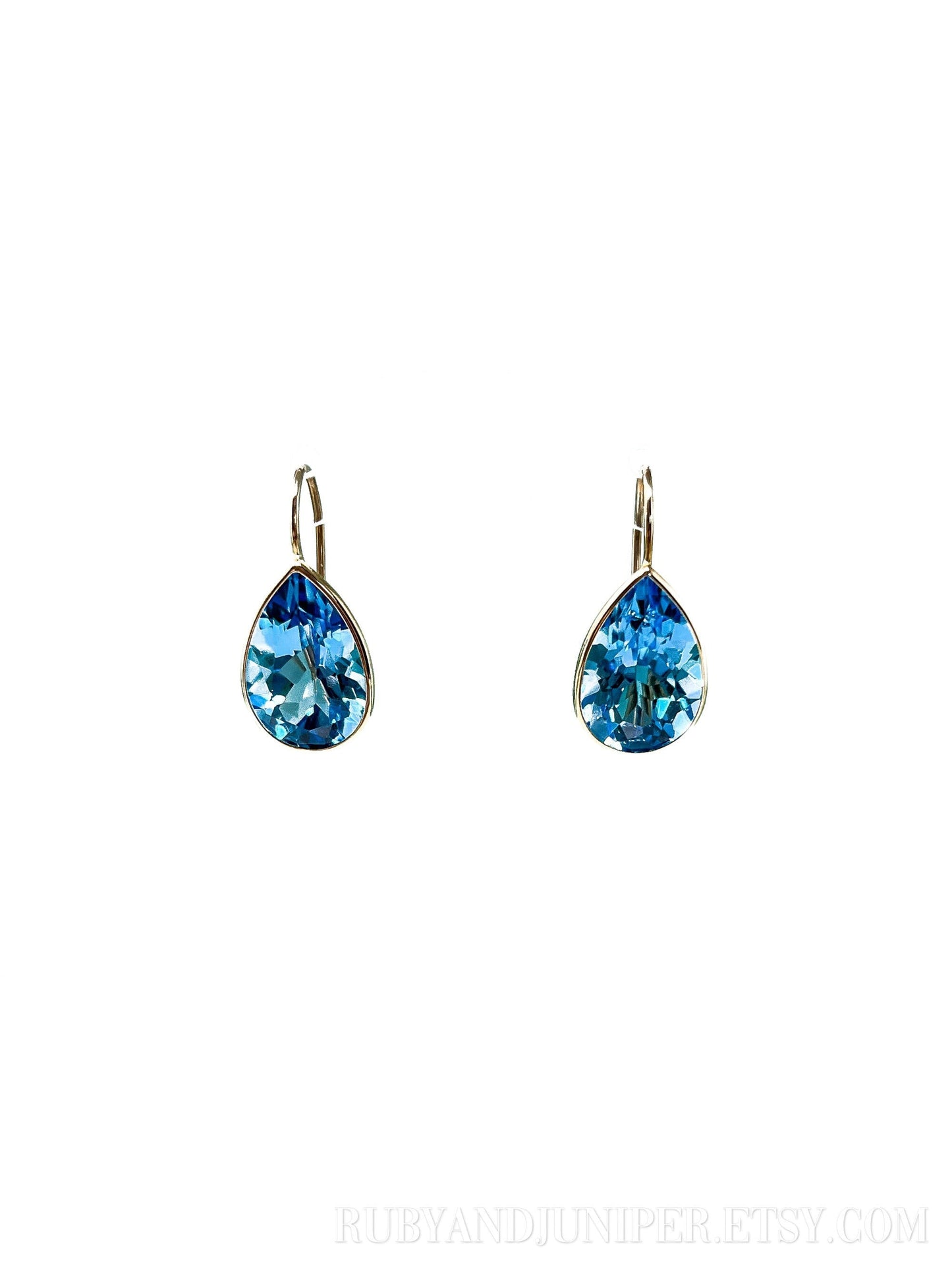 Vintage Blue Topaz Bezel Drop Earrings in 14k Gold