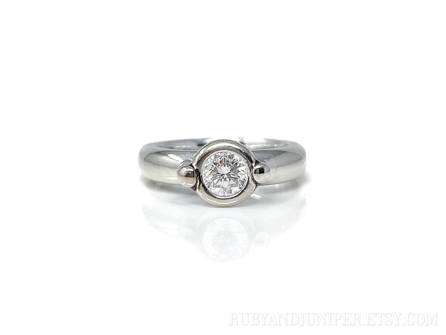 Vintage 2000s Bezel Diamond Engagement Ring, 14k White Gold