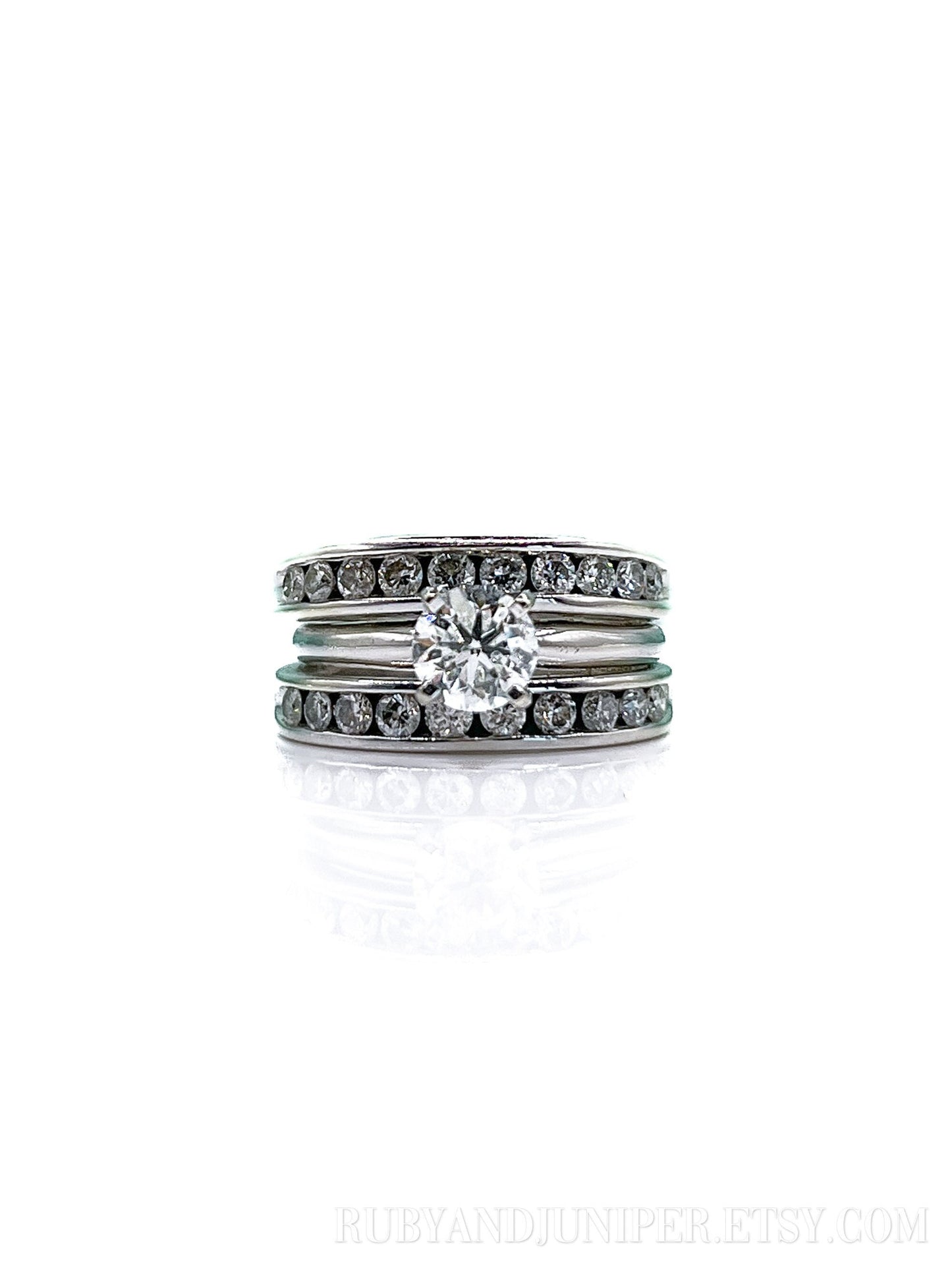 Vintage Diamond Wedding Set in 14k White Gold