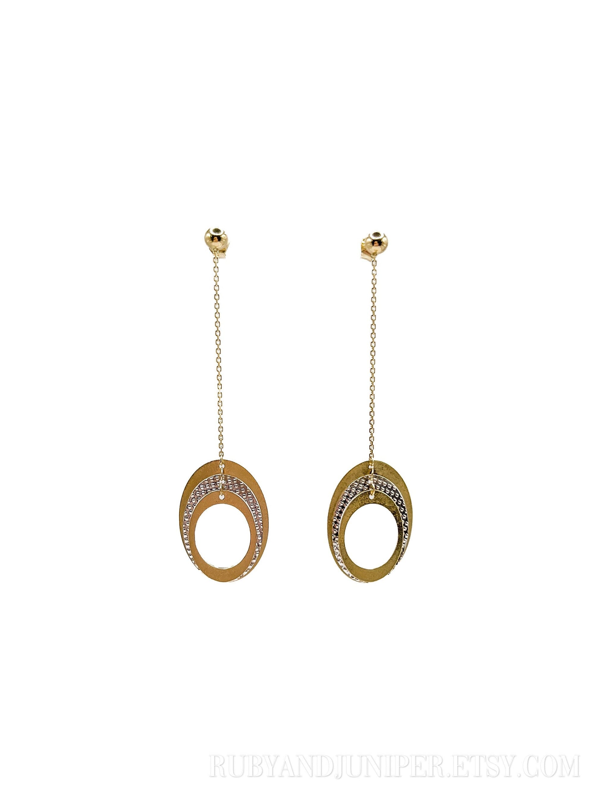 Vintage Geometric Oval Chain Dangle Earrings in 14k Gold, Retro Jewelry from the 1990s - Timeless, Sustainable, @JewelryOnRepeat