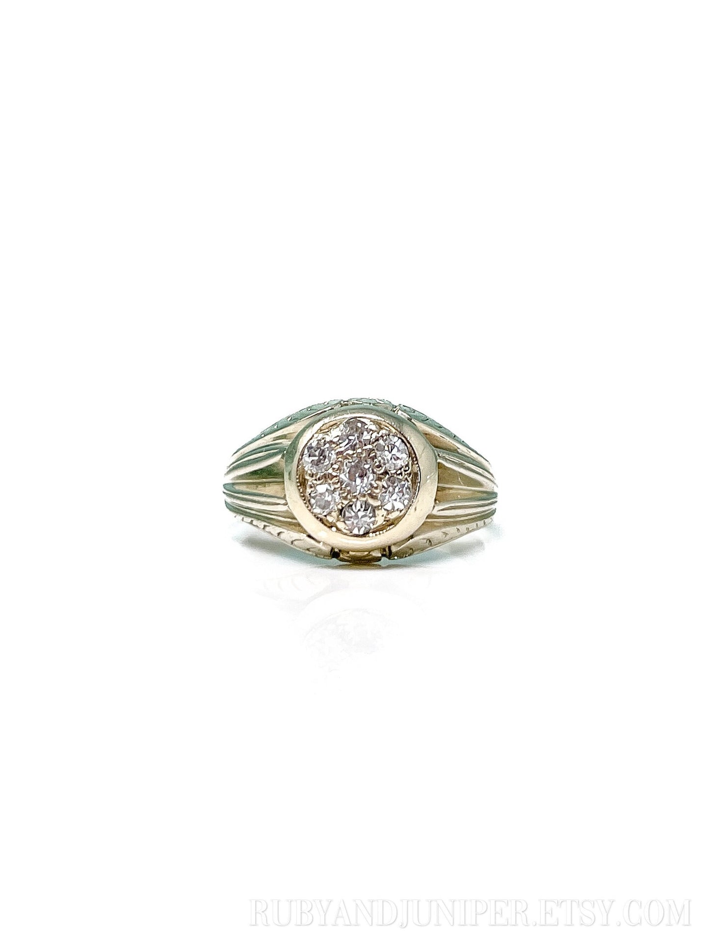 Vintage Mens Diamond Ring in 14k White Gold