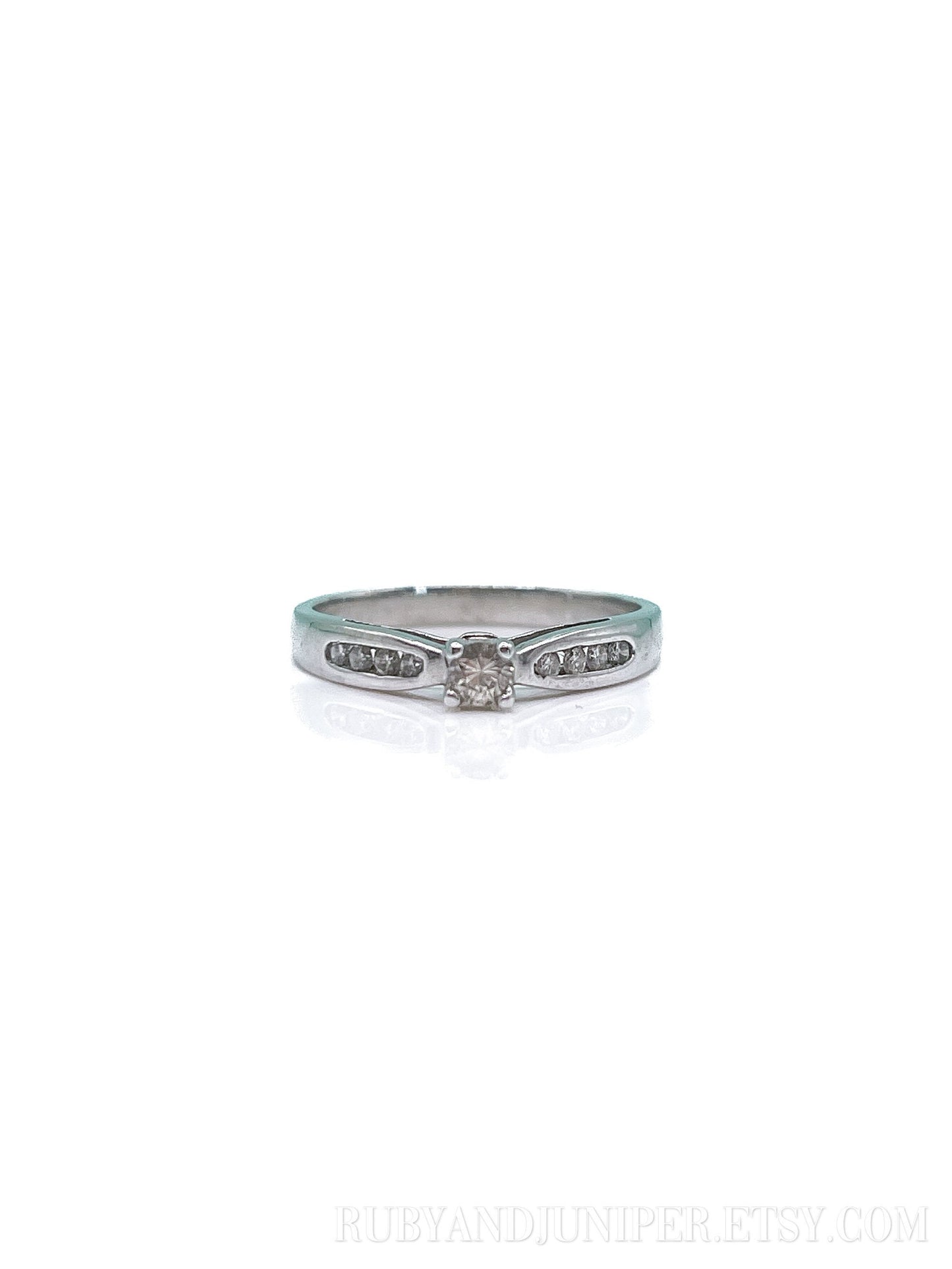 Vintage Diamond Channel Set Engagement Ring in 10k White Gold