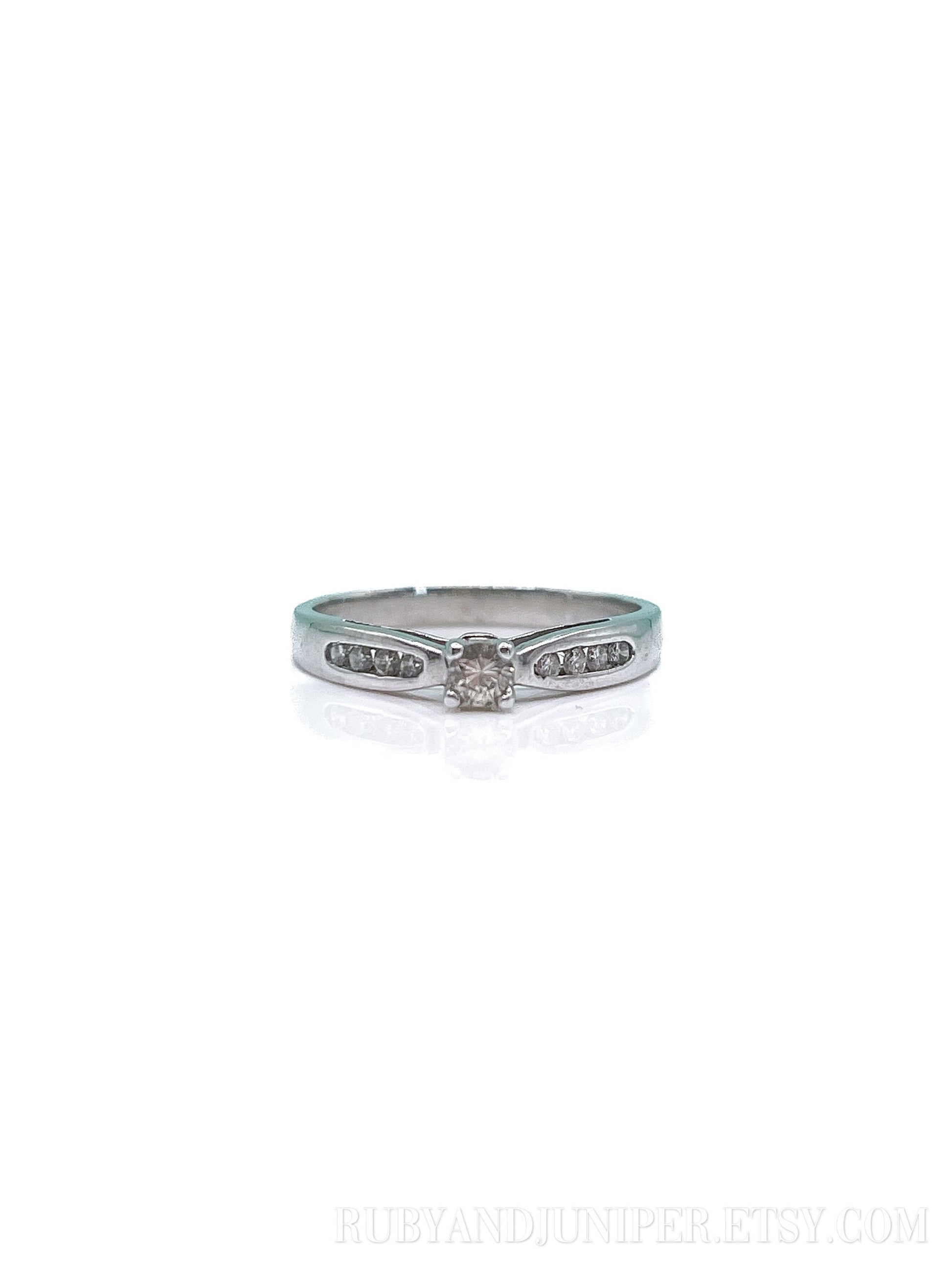 Vintage Diamond Channel Set Engagement Ring in 10k White Gold