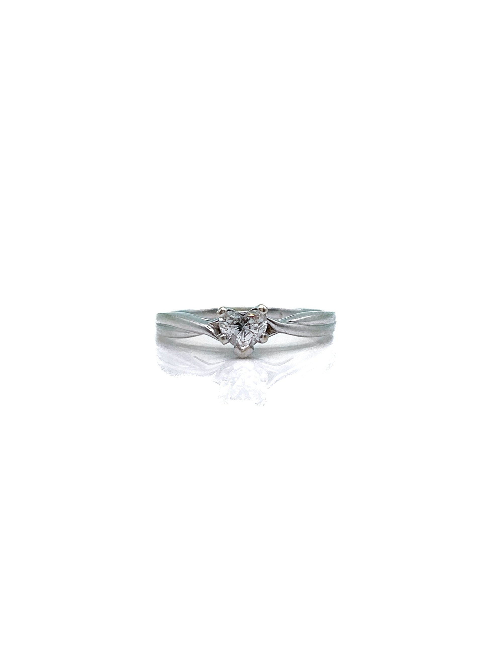 Vintage Heart Cut Diamond Engagement Ring in 14k White Gold