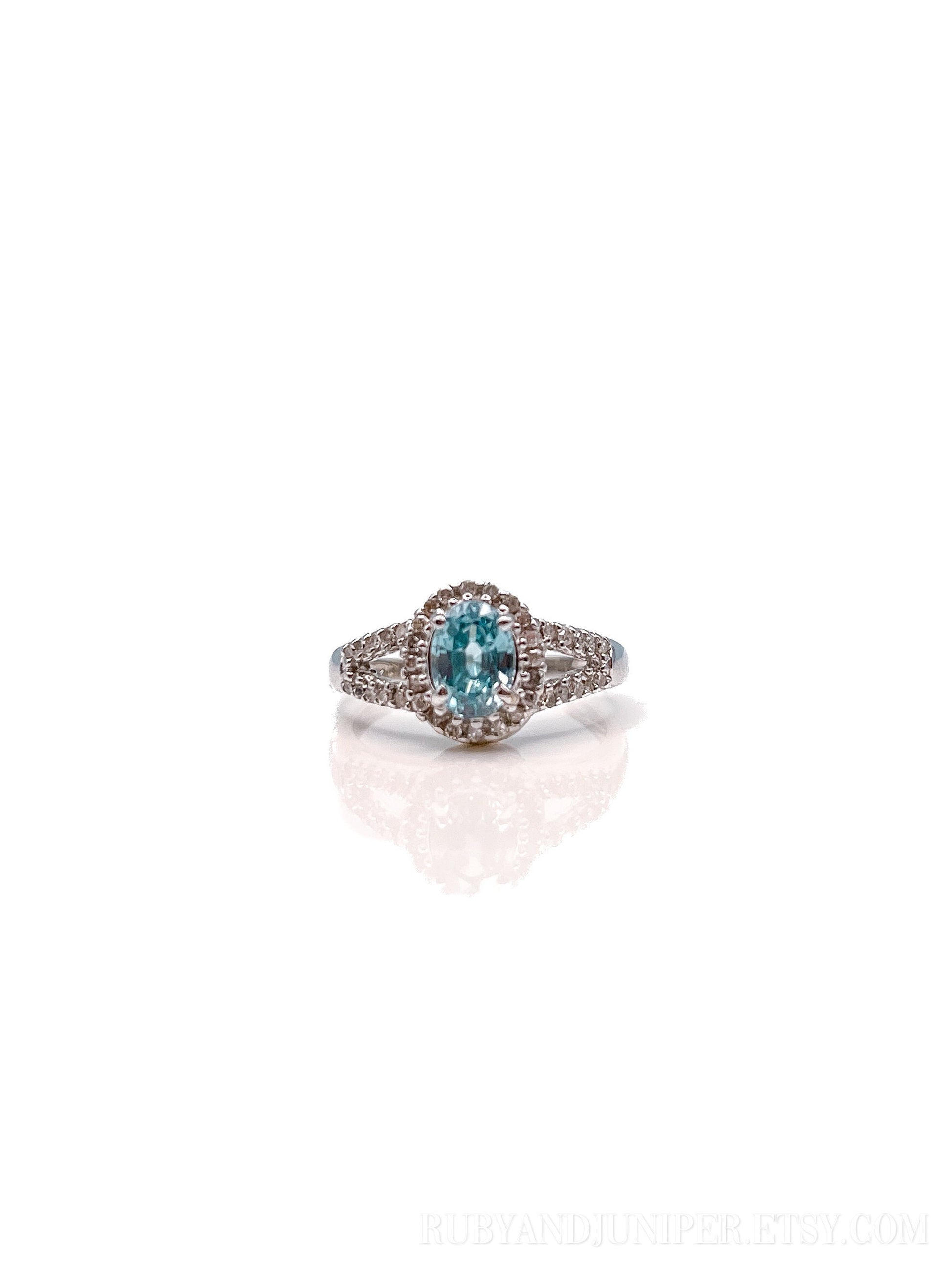 Vintage Blue Topaz Halo Ring in 10k White Gold