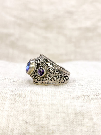 Vintage Sterling Silver Mystic Topaz Dome Ring, Boho Amethyst Statement Jewelry