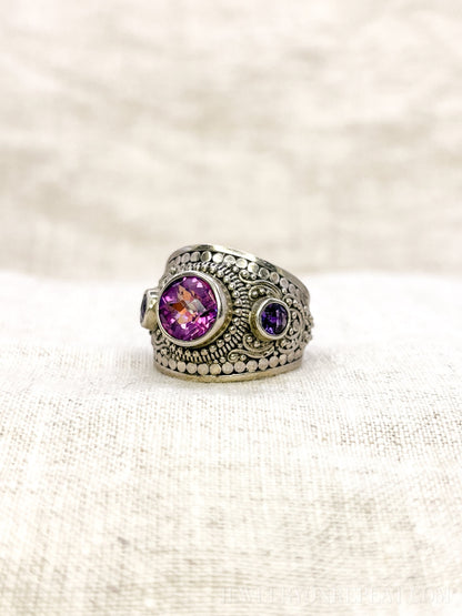 Vintage Sterling Silver Mystic Topaz Dome Ring, Boho Amethyst Statement Jewelry