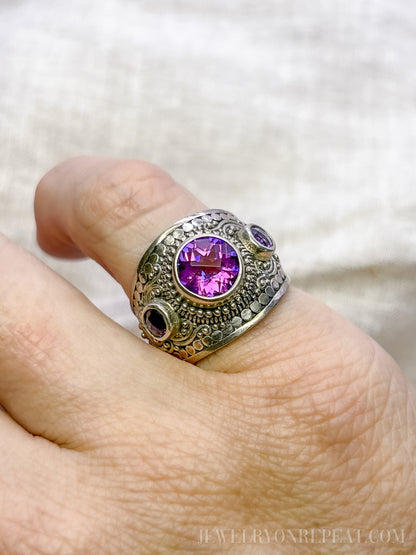 Vintage Sterling Silver Mystic Topaz Dome Ring, Boho Amethyst Statement Jewelry