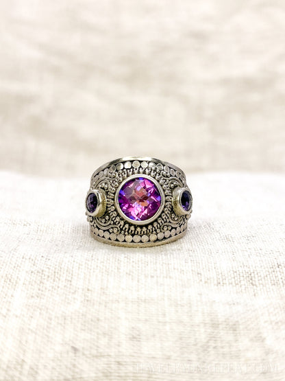 Vintage Sterling Silver Mystic Topaz Dome Ring, Boho Amethyst Statement Jewelry