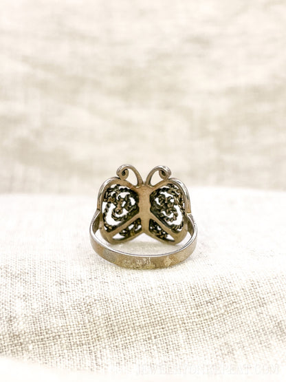 Vintage Filigree Butterfly Ring, Sterling Silver Statement Boho Jewelry