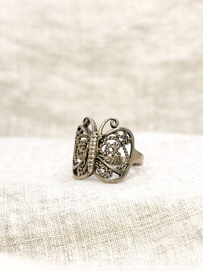 Vintage Filigree Butterfly Ring, Sterling Silver Statement Boho Jewelry