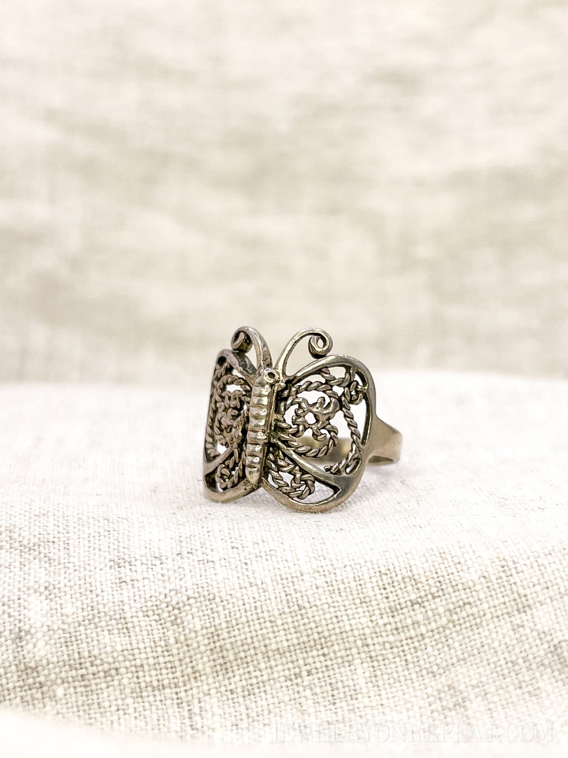 Vintage Filigree Butterfly Ring, Sterling Silver Statement Boho Jewelry
