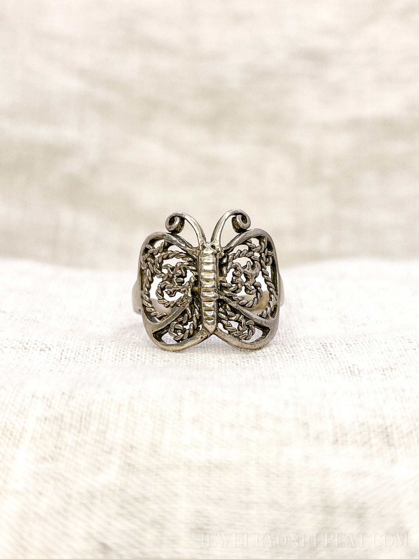 Vintage Filigree Butterfly Ring, Sterling Silver Statement Boho Jewelry