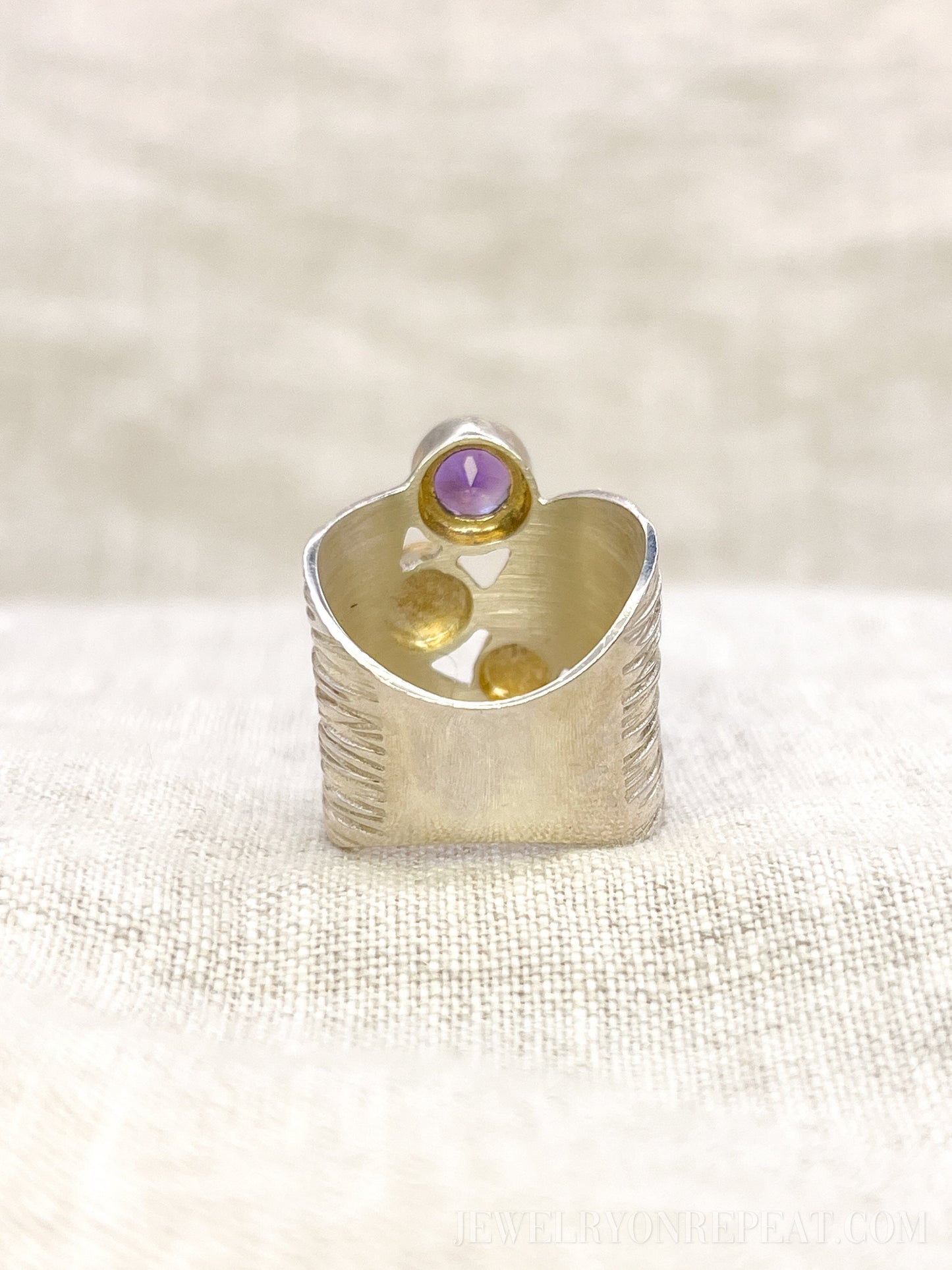 Vintage Multi-Gem Ring Sterling Silver, Modern Cluster Wide Band, Bold Everyday Ring