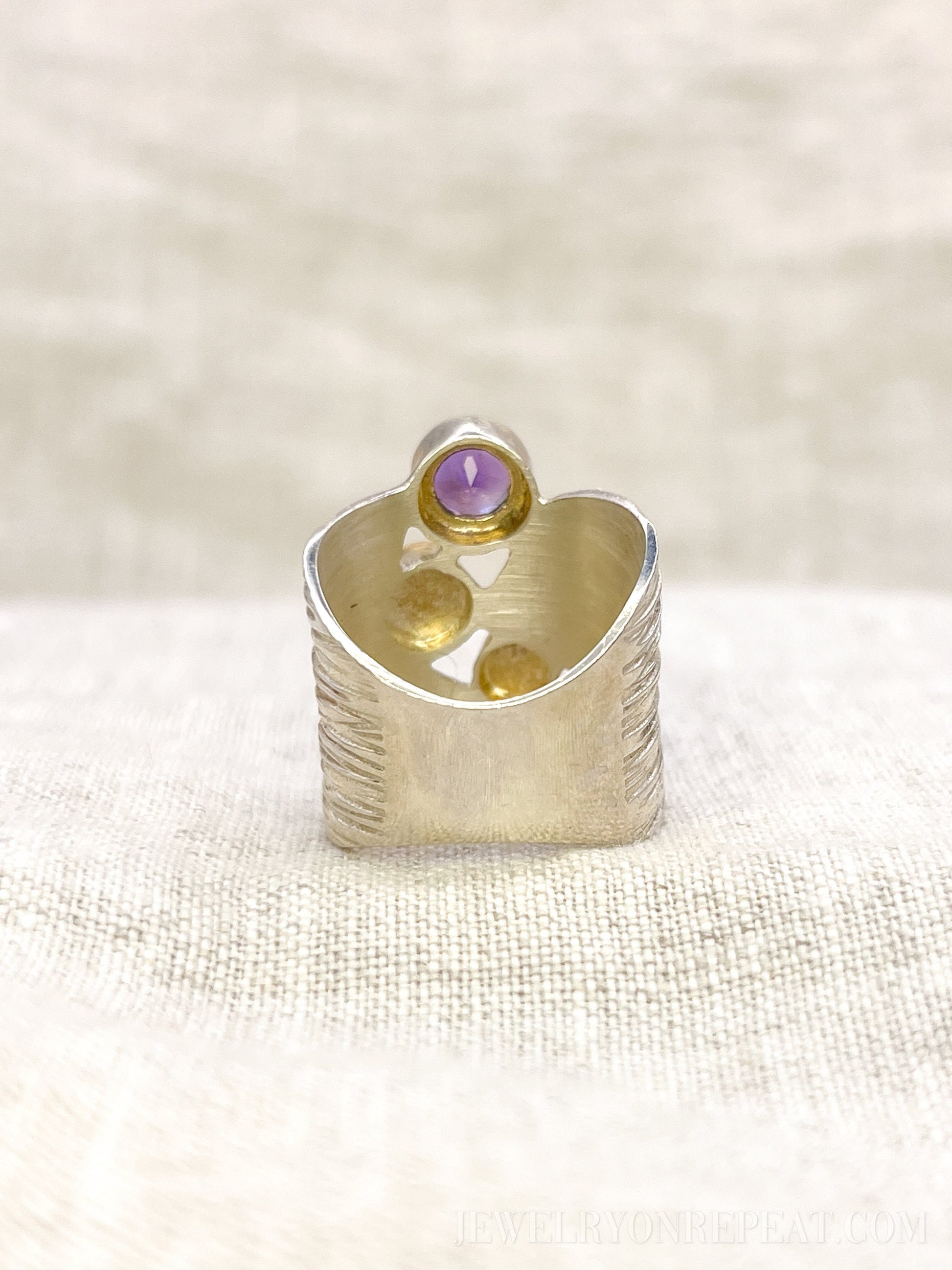 Vintage Multi-Gem Ring Sterling Silver, Modern Cluster Wide Band, Bold Everyday Ring