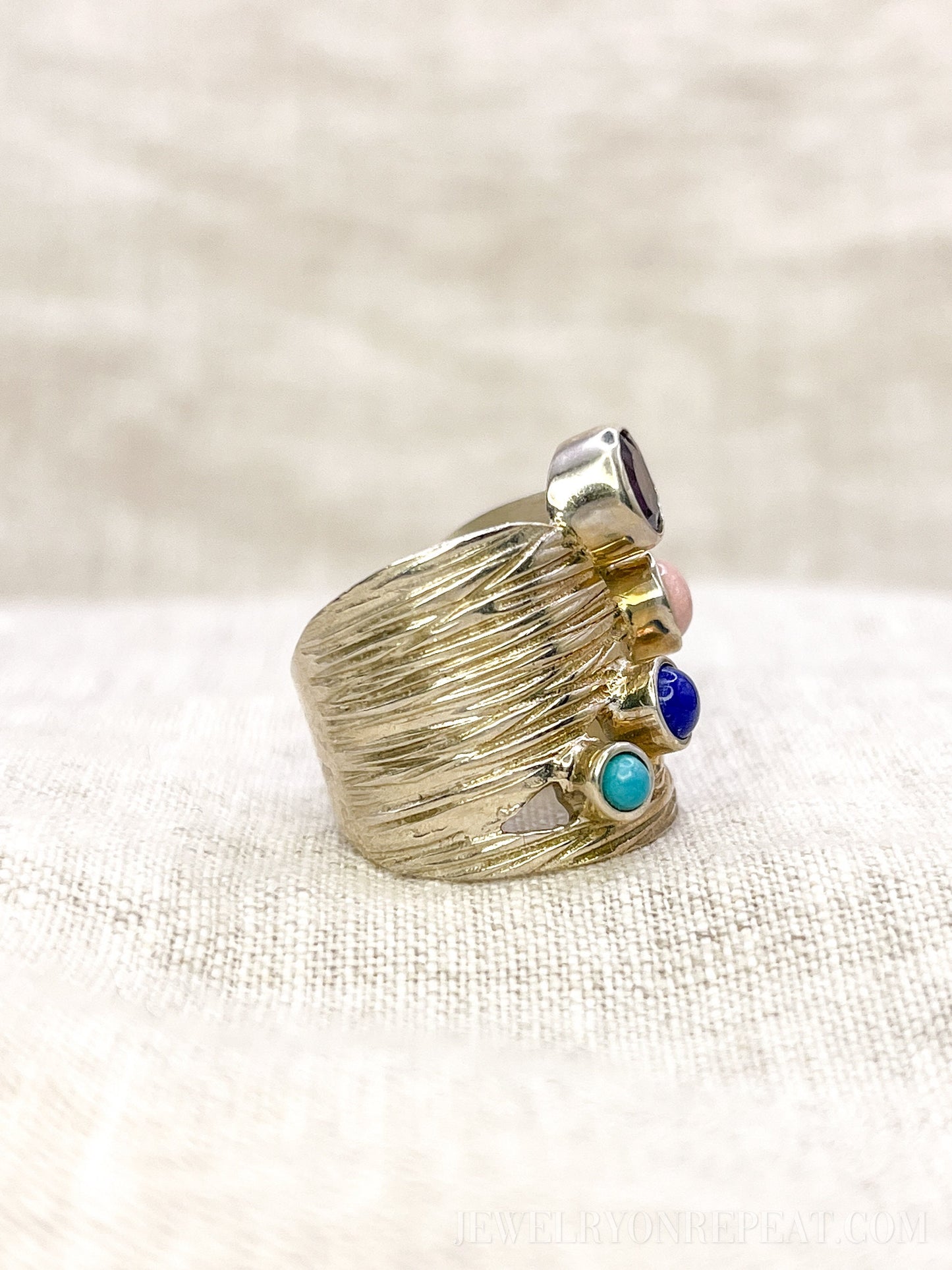 Vintage Multi-Gem Ring Sterling Silver, Modern Cluster Wide Band, Bold Everyday Ring