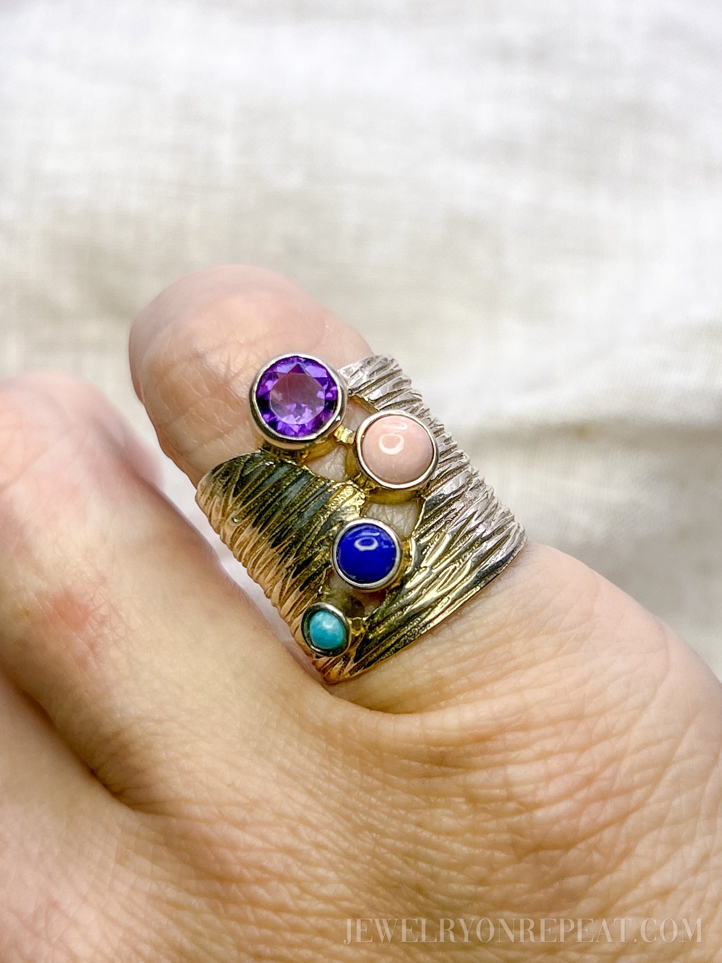 Vintage Multi-Gem Ring Sterling Silver, Modern Cluster Wide Band, Bold Everyday Ring