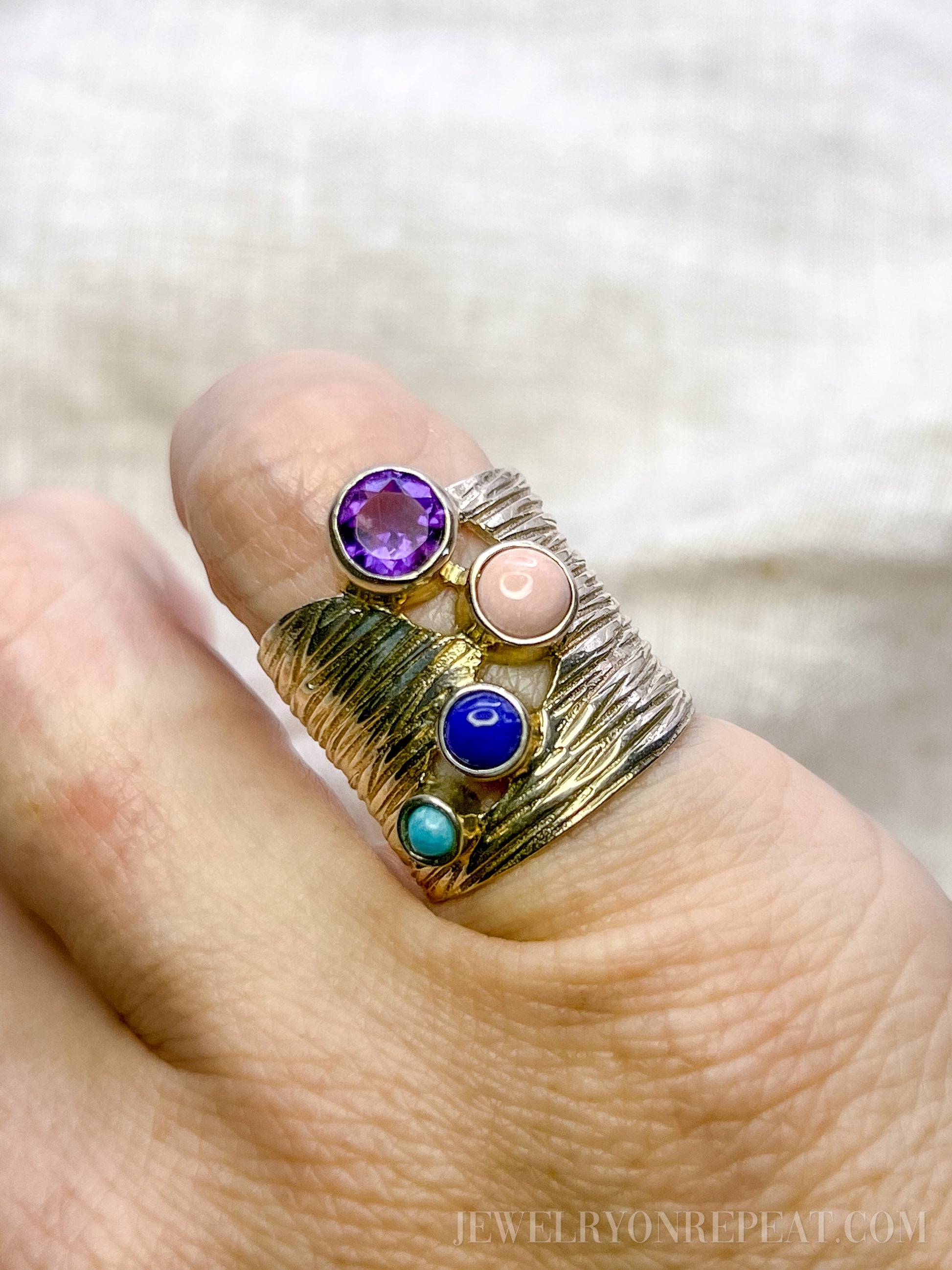 Vintage Multi Gemstone Ring in Sterling Silver