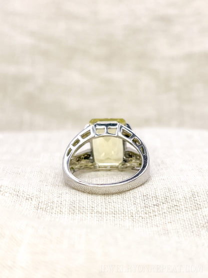 Vintage Sterling Silver Rectangle Citrine Cocktail Ring, Artisan Statement Jewelry