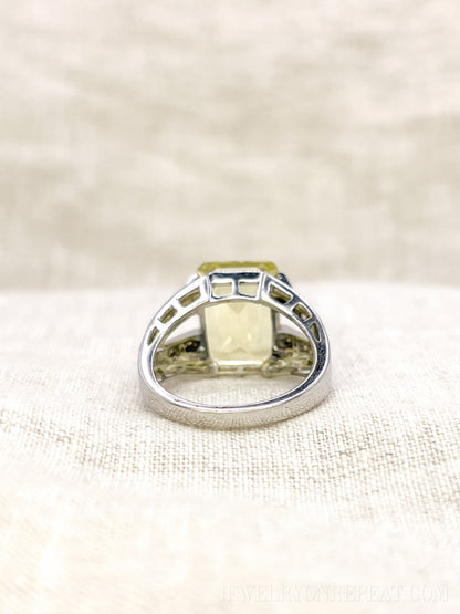 Vintage Sterling Silver Rectangle Citrine Cocktail Ring, Artisan Statement Jewelry