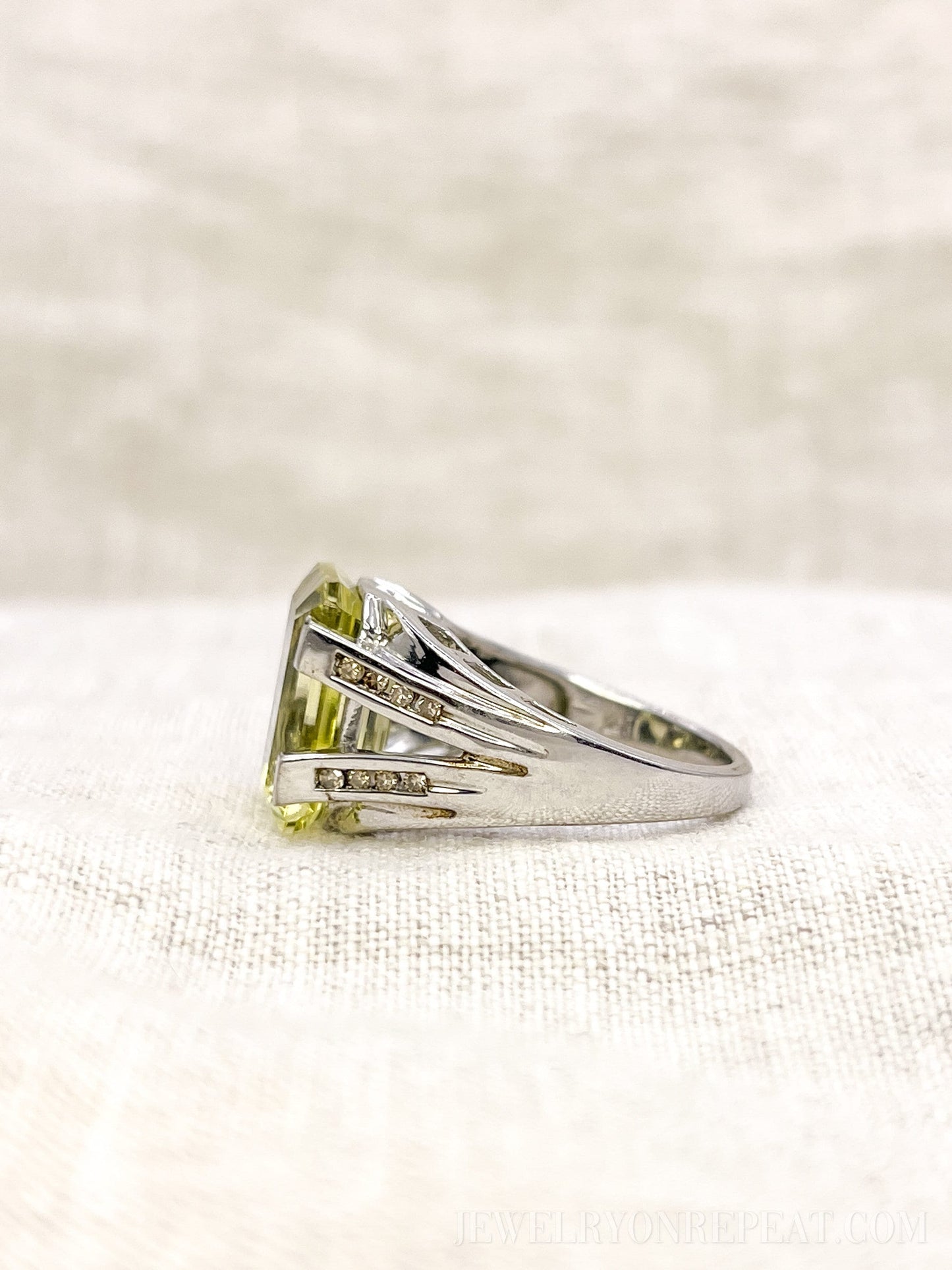 Vintage Sterling Silver Rectangle Citrine Cocktail Ring, Artisan Statement Jewelry