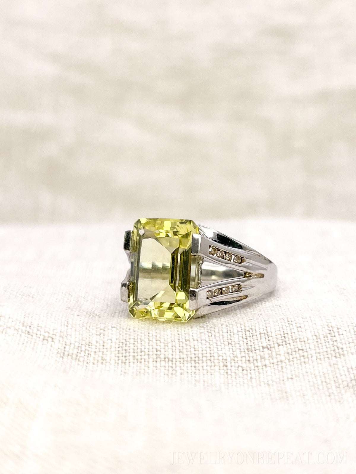 Vintage Sterling Silver Rectangle Citrine Cocktail Ring, Artisan Statement Jewelry