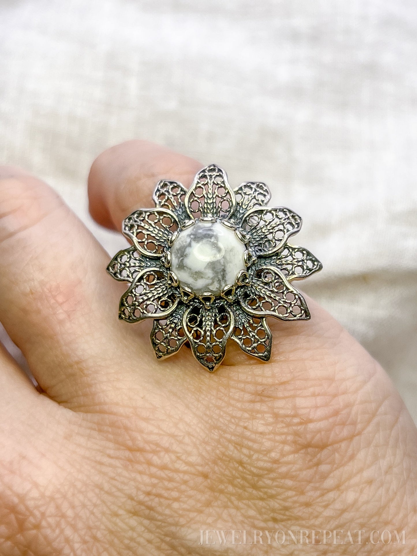 Vintage White Buffalo Turquoise Gemstone Ring in Sterling Silver