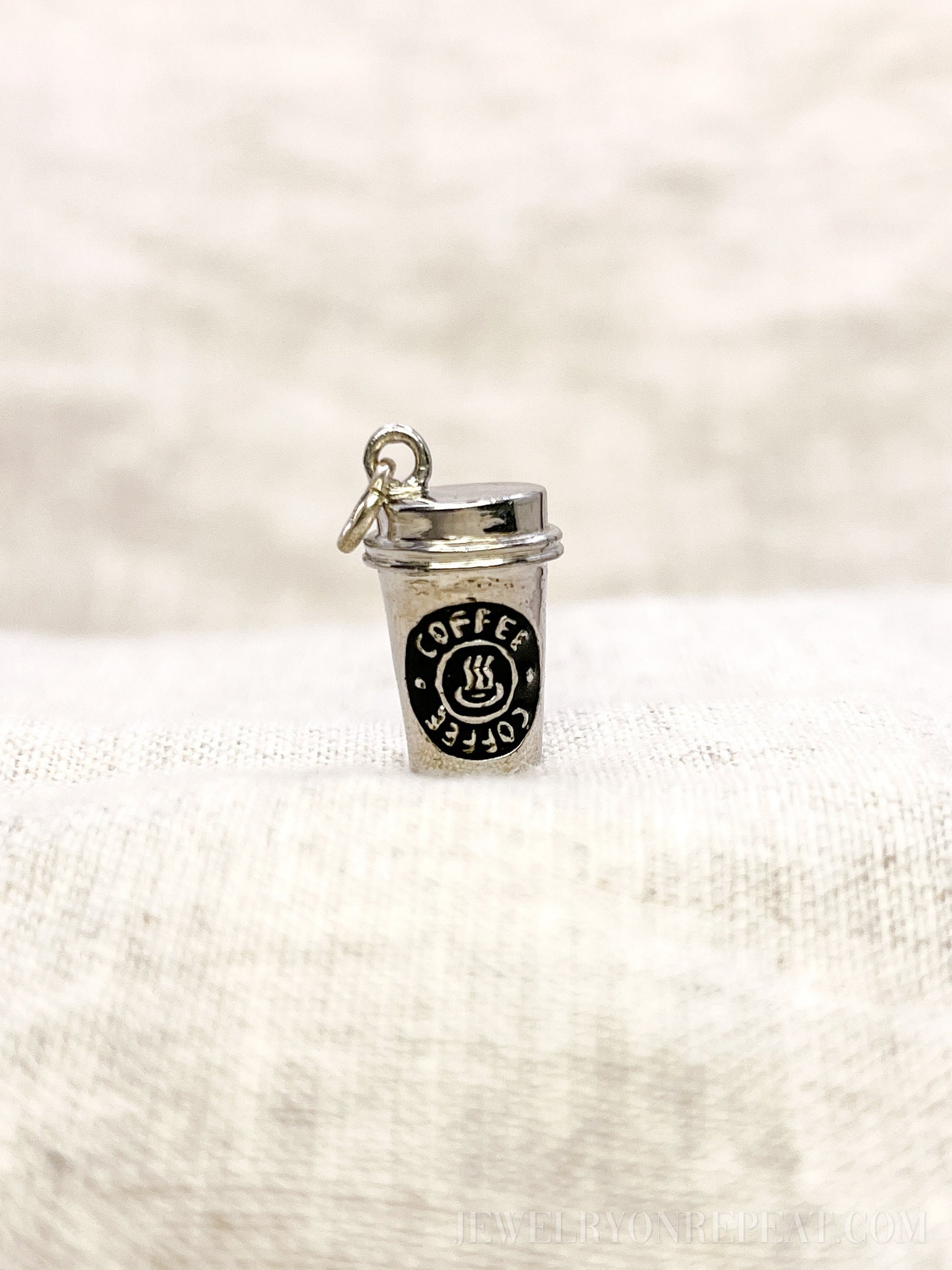 Coffee To-Go Cup Charm Pendant in Solid Sterling Silver