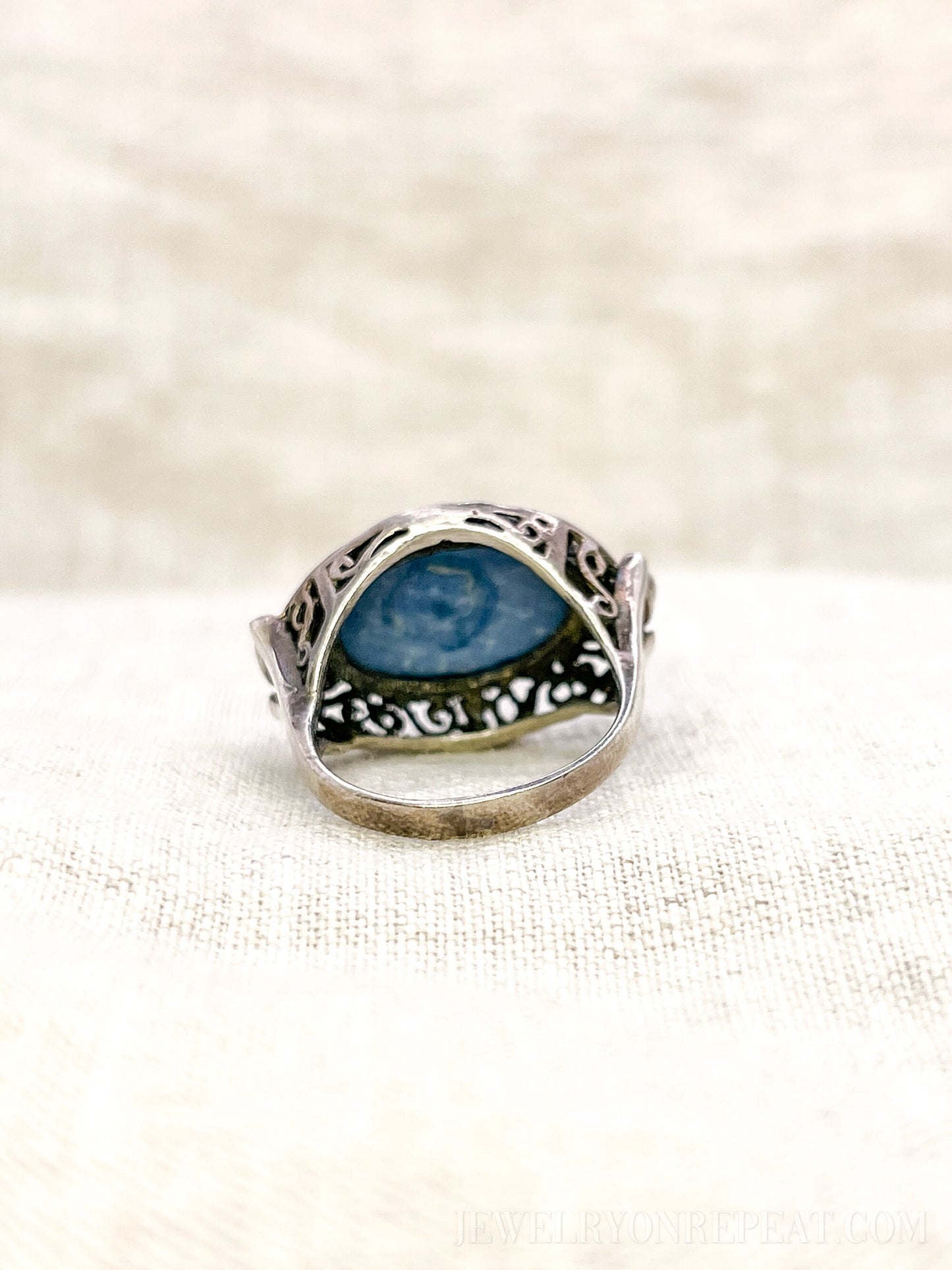 Vintage Sterling Silver Blue Aventurine Filigree Ring, Boho Statement Jewelry