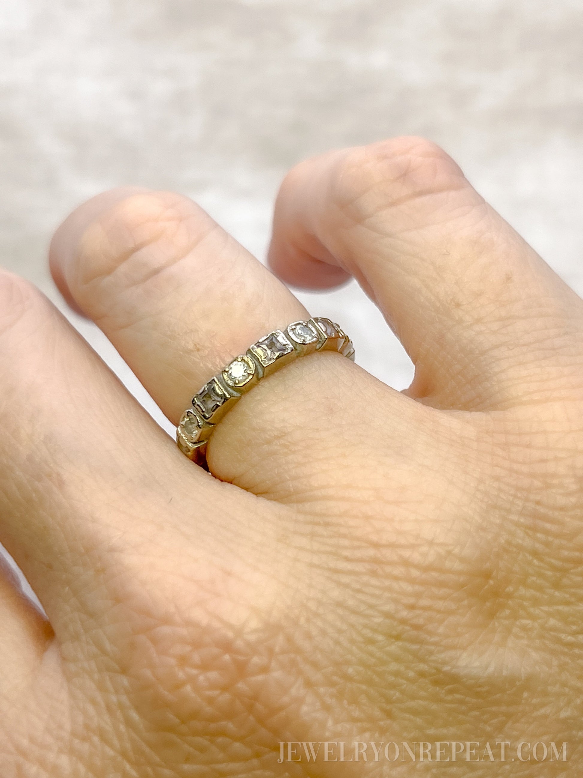 Vintage Sapphire Eternity Band in 10k White Gold