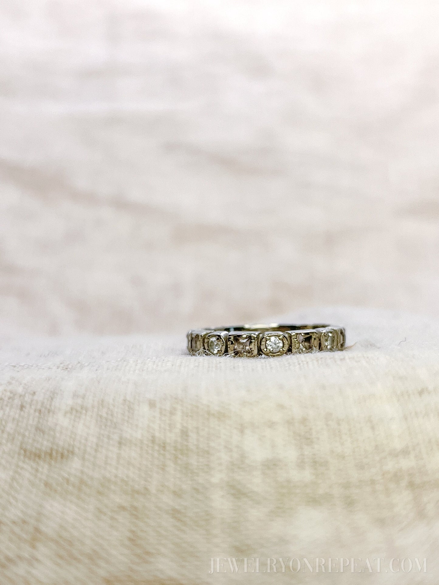 Vintage Sapphire Eternity Band in 10k White Gold