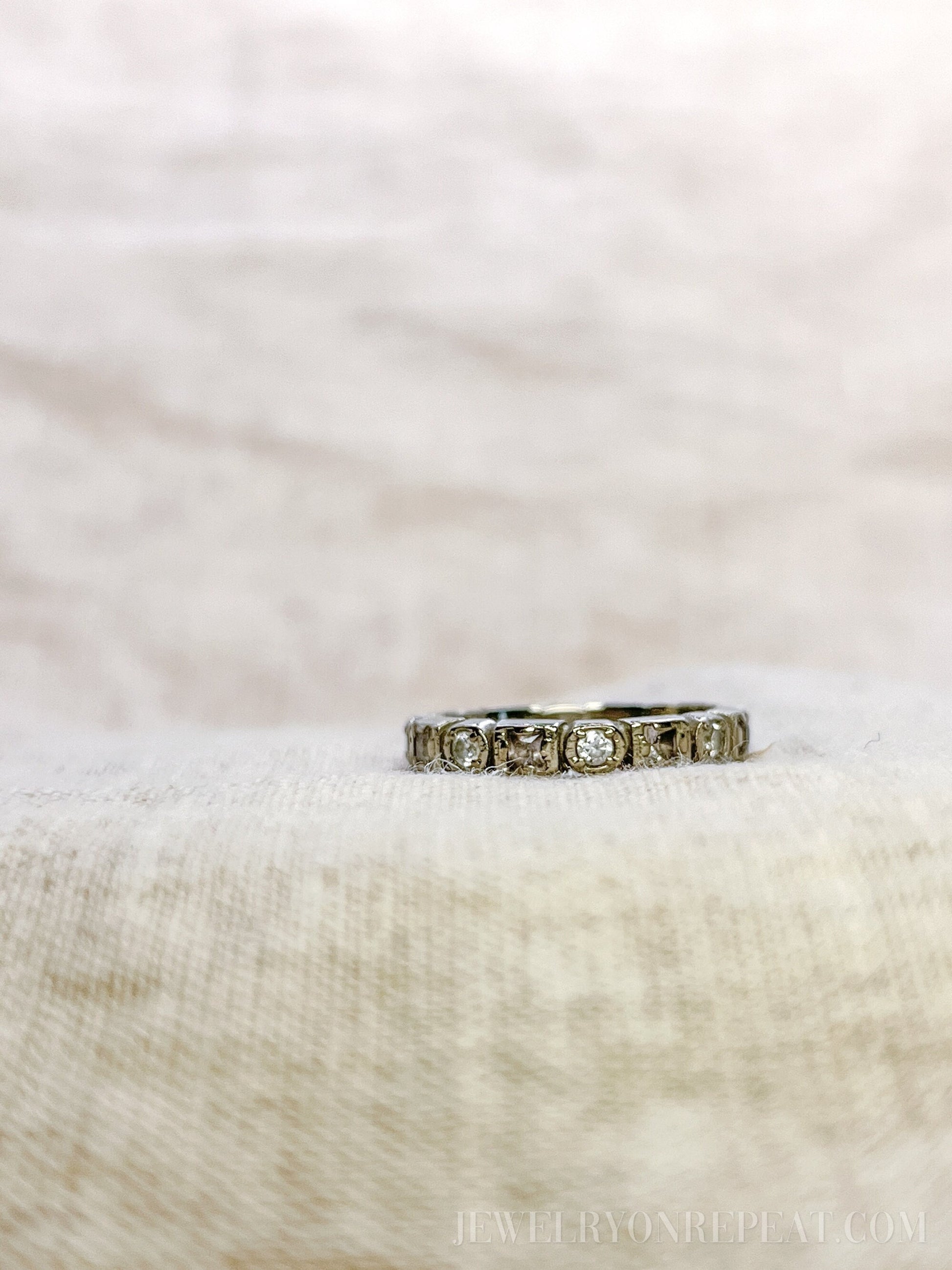 Vintage Sapphire Eternity Band in 10k White Gold