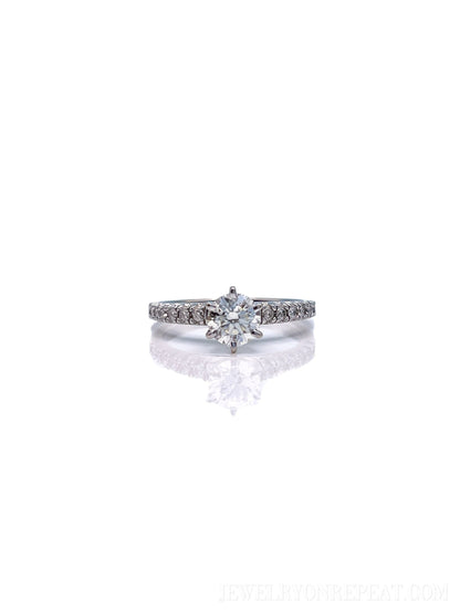 Vintage Diamond Engagement Ring, Round Cut, 10k White Gold, 2000s Prong Set Bridal Ring