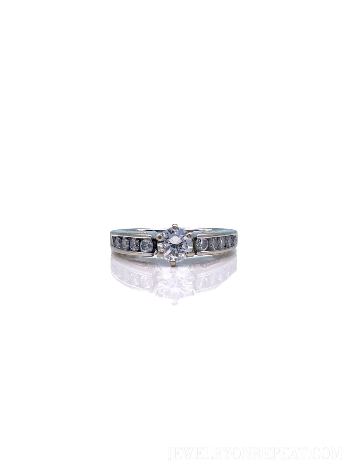 Vintage Diamond Engagement Ring, Round Cut, 14k White Gold, 1990s Channel Set Cathedral