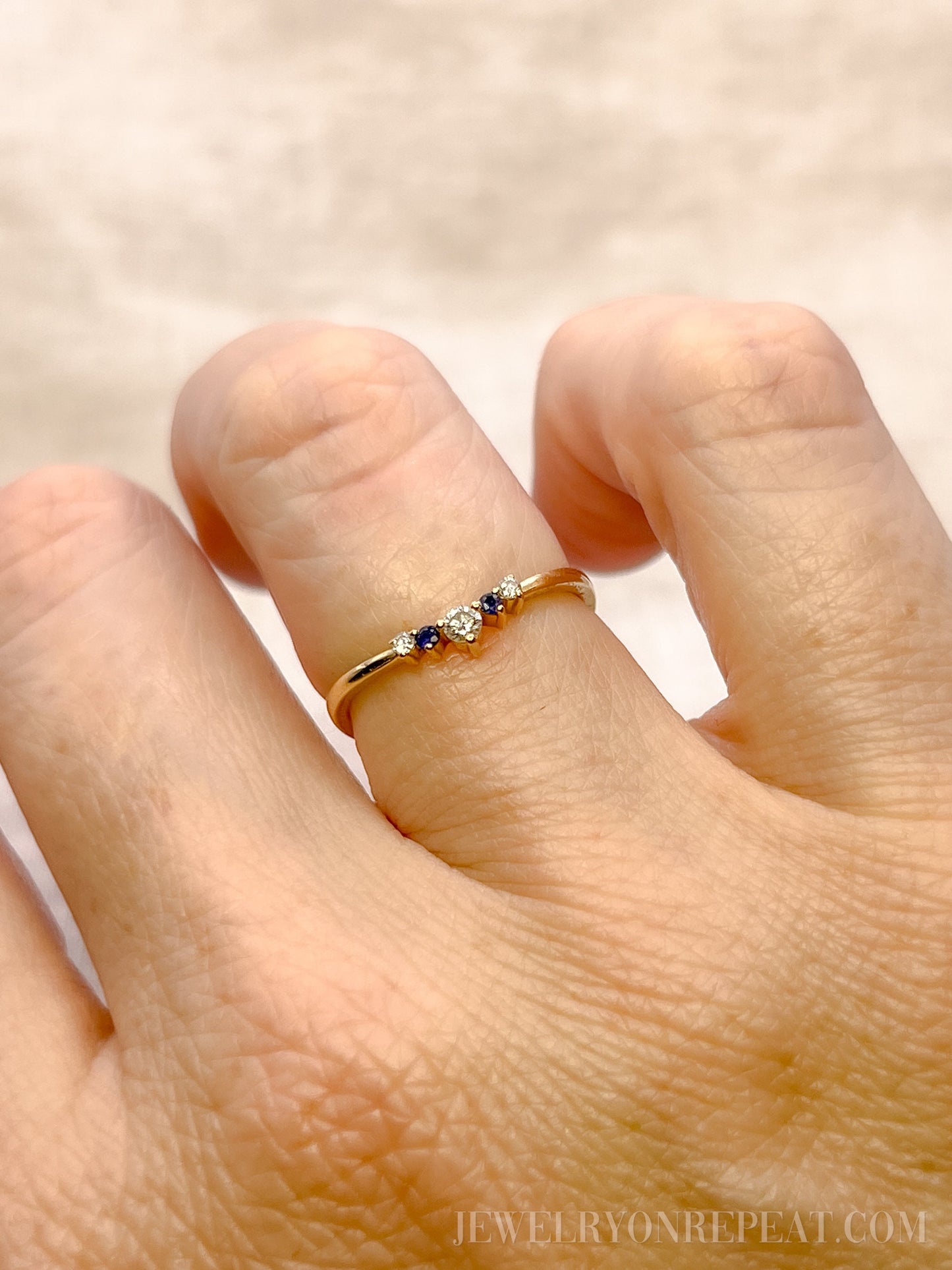 Vintage 1990s Diamond & Sapphire Ring, 14k Gold Curved Chevron Wedding Band • One-of-a-kind Jewelry