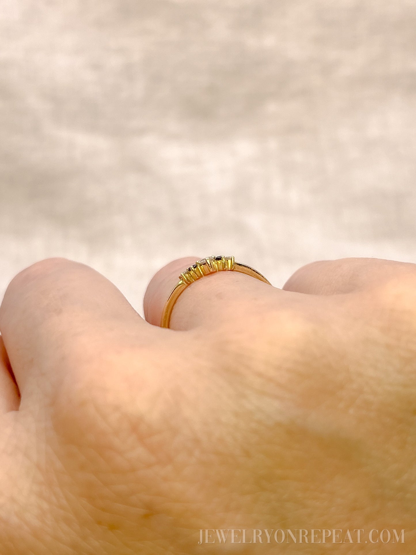 Vintage 1990s Diamond & Sapphire Ring, 14k Gold Curved Chevron Wedding Band • One-of-a-kind Jewelry
