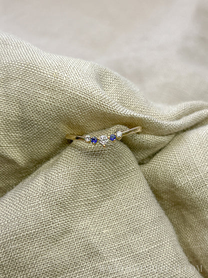 Vintage 1990s Diamond & Sapphire Ring, 14k Gold Curved Chevron Wedding Band • One-of-a-kind Jewelry