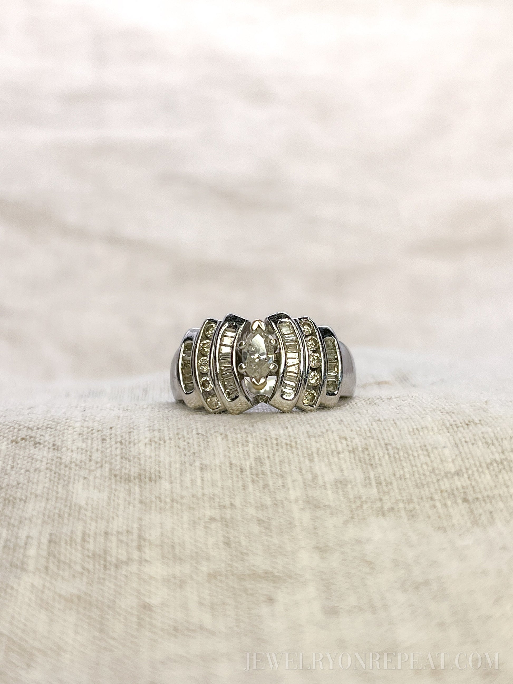Vintage 1980s Marquise Diamond Engagement Ring, 14k White Gold
