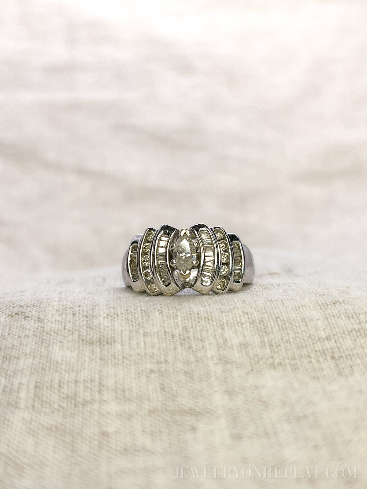 Vintage 1980s Marquise Diamond Engagement Ring, 14k White Gold