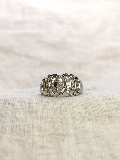 Vintage 1980s Marquise Diamond Engagement Ring, 14k White Gold